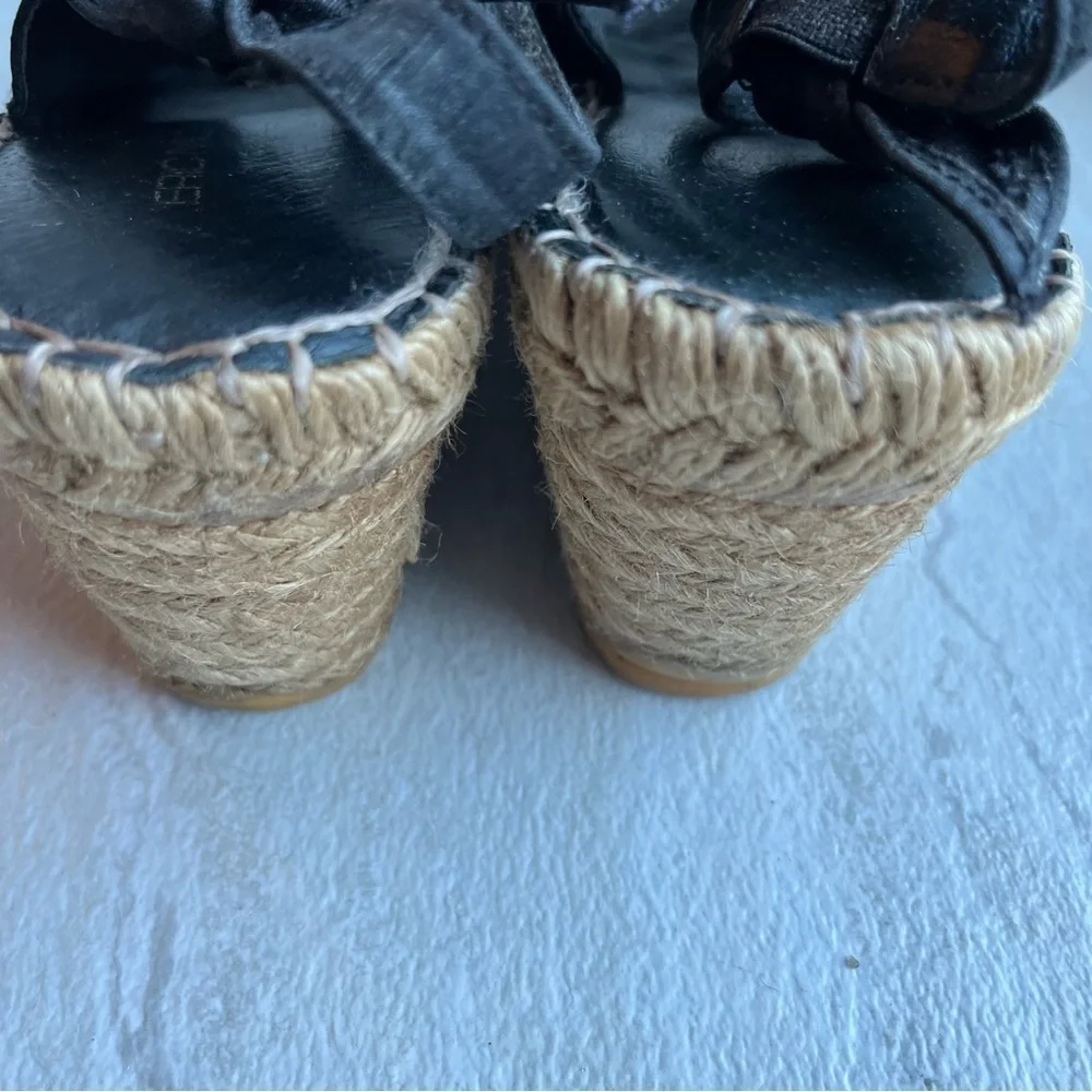 ** ERIC MICHAEL black Suede Espadrille Wedge Sandals 37 tie back